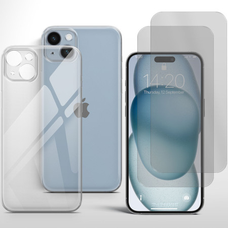 Schutzhülle für iPhone 15 Handy Tasche mit Kameraschutz 2x Panzerfolie 9H Klar Zaluxis 8