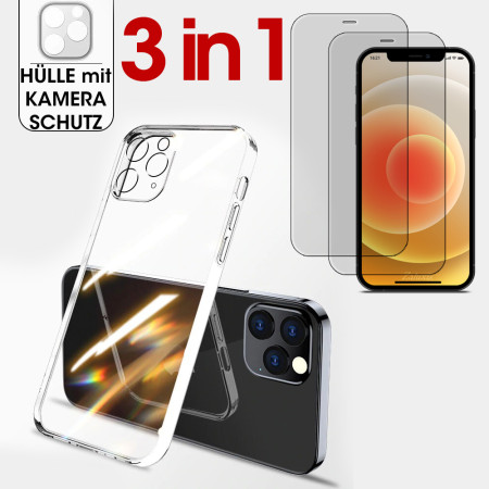 3in1 Klar Schutzhülle für iPhone 15 14 13 12 Pro Kameraschutz + 2x Panzerfolie Zaluxis 3,99 €